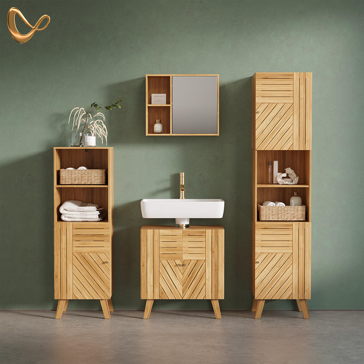 KOMPLET KOPALNIŠKEGA POHIŠTVA Olona, Bambus, 4-delni - naravne barve, leseni material (60/65/36cm) - Livinity®