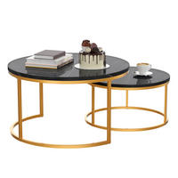 COUCHTISCH 80/60 cm in Schwarz/Gold in Marmoroptik, 2-teilig - Goldfarben/Schwarz, Holzwerkstoff (80/80/45cm) - OKMYHOME