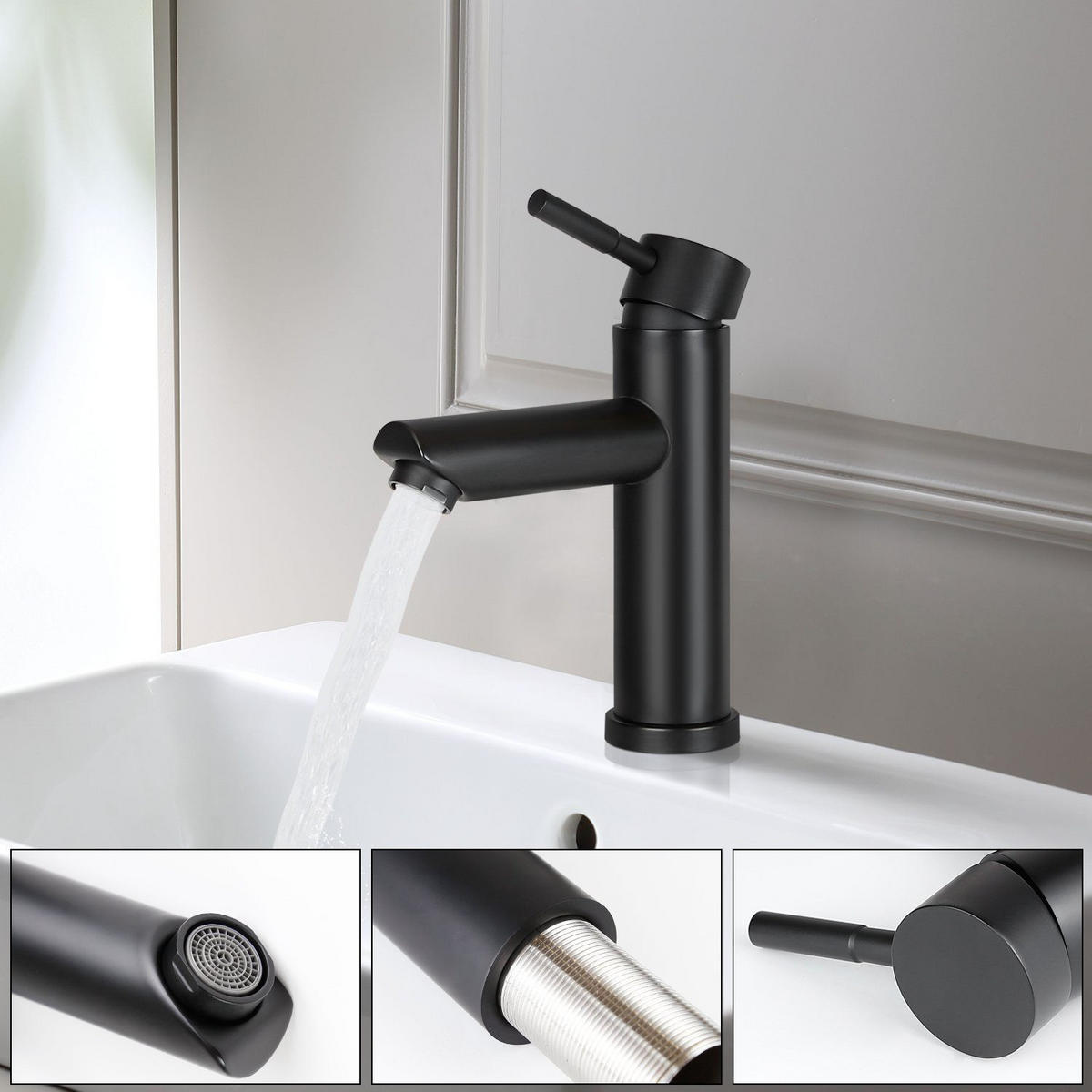 WASCHTISCHARMATUR Regniry 14.6/4.6/17.4 cm - Schwarz, Metall (4.6/17.4/14.6cm) - ZMH