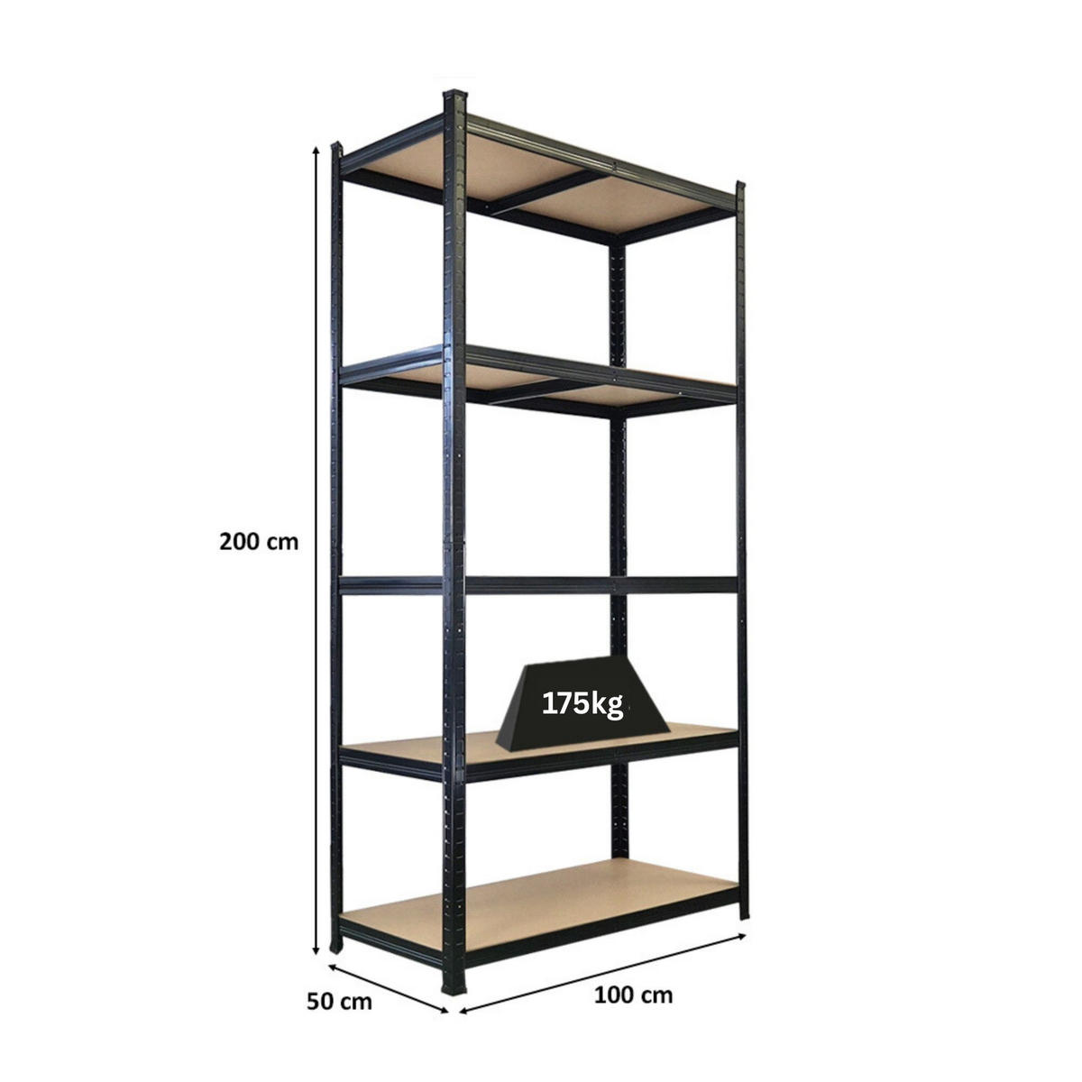 SCHWERLASTREGAL Giant Ragnar für Gesamtlast 875kg 200x100x50 5 MDF-Platten-Ebenen Schwarz - Schwarz, Metall (100/200/50cm) - PROREGAL