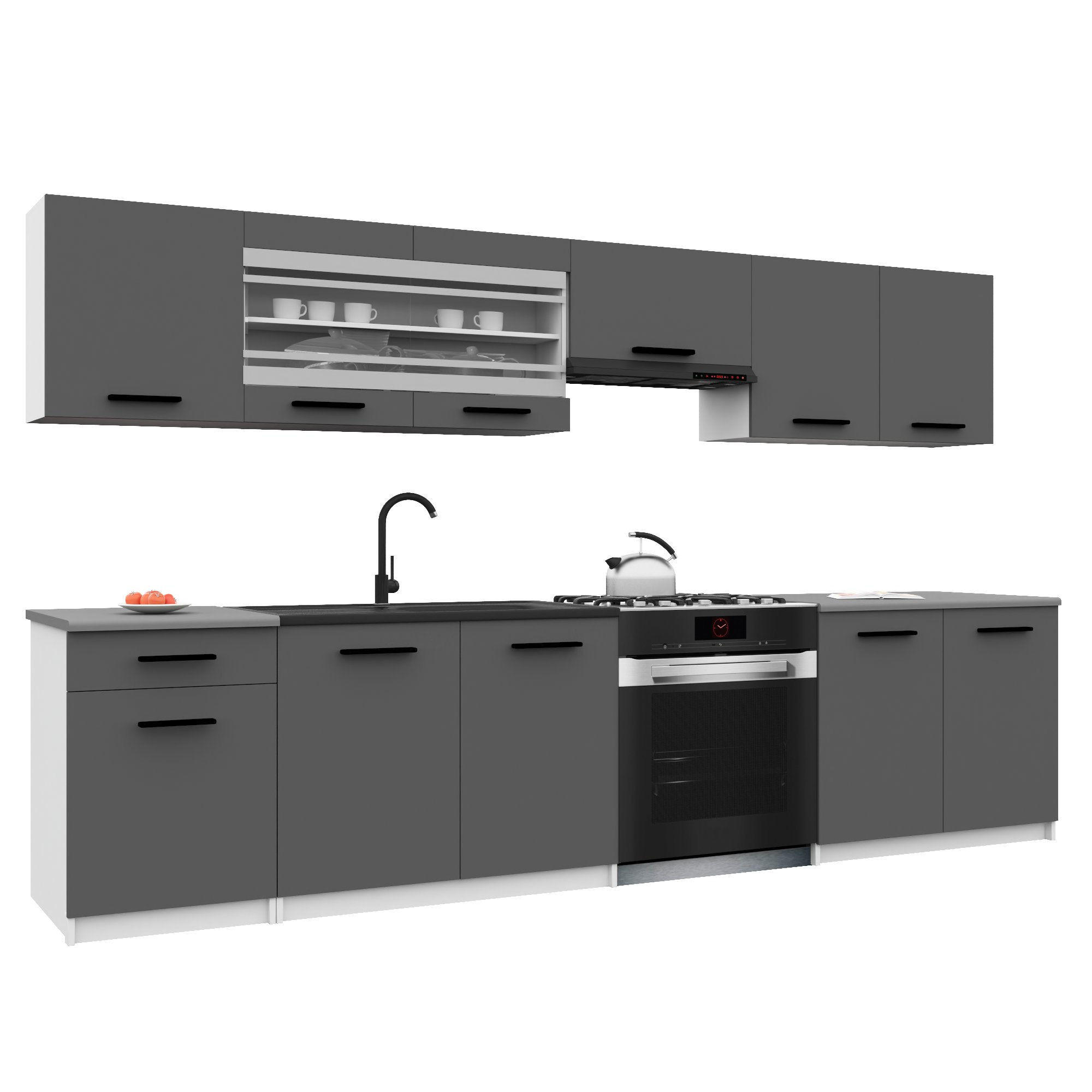 KÜCHENZEILE Italia 4 260 cm, mit Arbeitsplatten, Grau - Grau, Holz (260/143/60cm) - B BELINI GROUP
