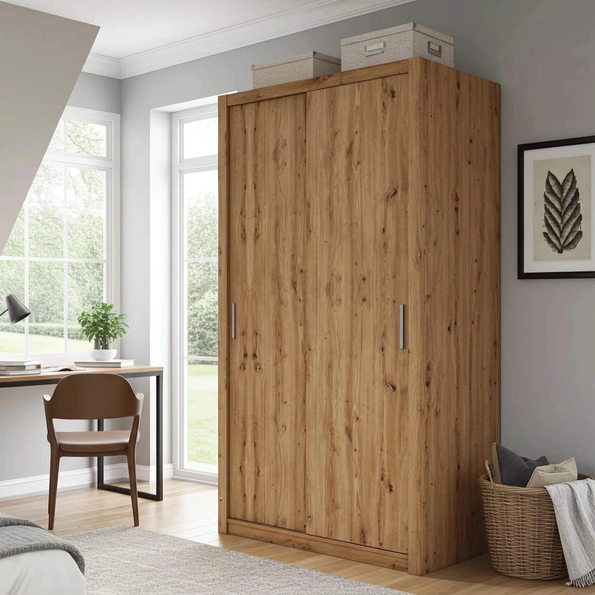SCHIEBETÜRENSCHRANK Tamiza 150/215/62 2-türig - Silberfarben/Eiche Artisan, Holzwerkstoff/Kunststoff (150/215/62cm) - Ravio