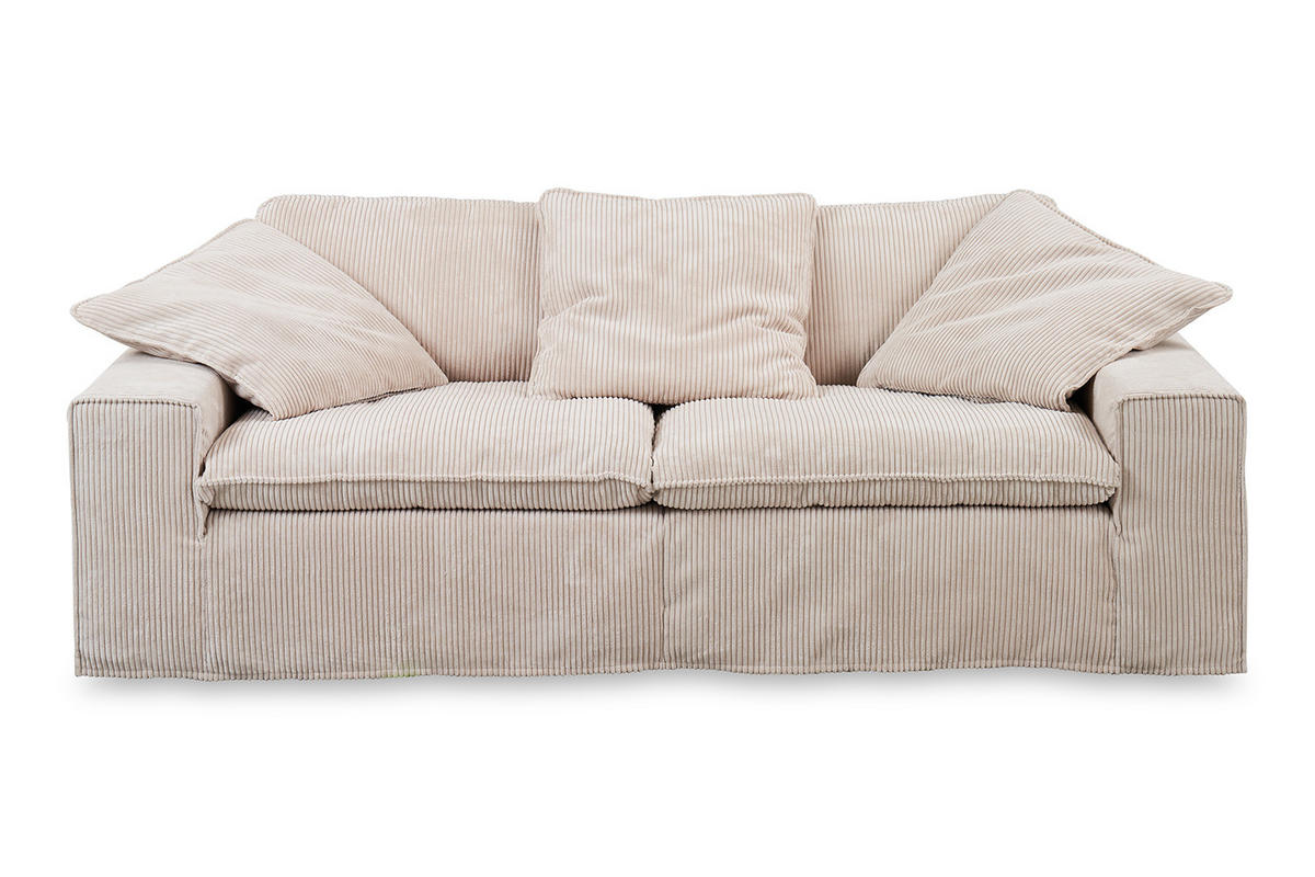 SOFA NETTA Cremeweiß Cord - Creme/Braun, Birkenholz/Textil (226/90/116cm) - KAWOLA