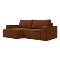 ECKSOFA mit Schlaffunktion Samt Stoff Orange - Terracotta/Schwarz, Kunststoff/Textil (148/257cm) - Makamii