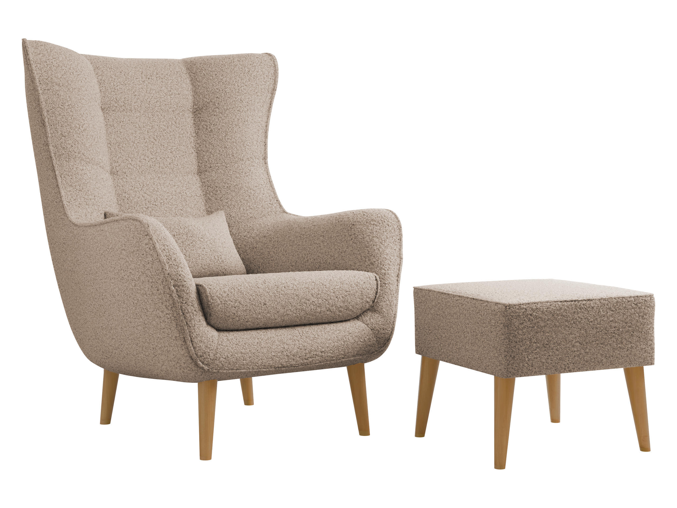 SESSEL Estjano Boucle mit Fußbank - Beige, Holz/Textil (80/106/95cm) - MIRJAN24