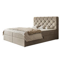 BOXBETT BOSTON mit 2 Bettkästen, 140x200, Farbe: Sand, Velourstoff, Doppelbett mit Bonell-Matratze - Sahara, Holz/Kunststoff (140/200cm) - Alpi-Möbel