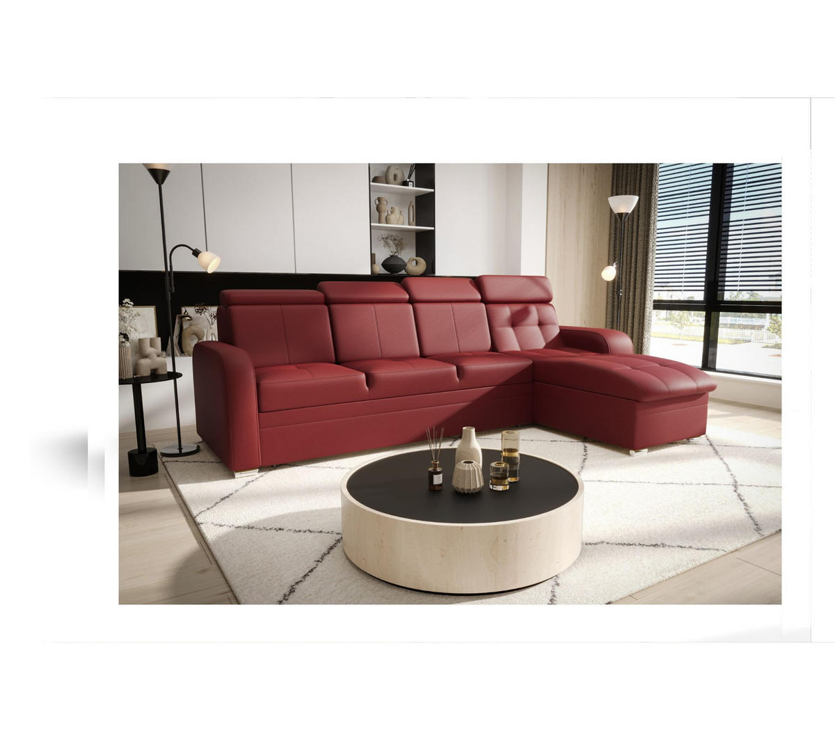 ECKSOFA KONGO RBN10, Eckcouch in L-Form mit Schlaffunktion, Farbe: Rot, Kunstleder, Ottomane Rechts - Rot, Textil (315/169cm) - O-Sofa