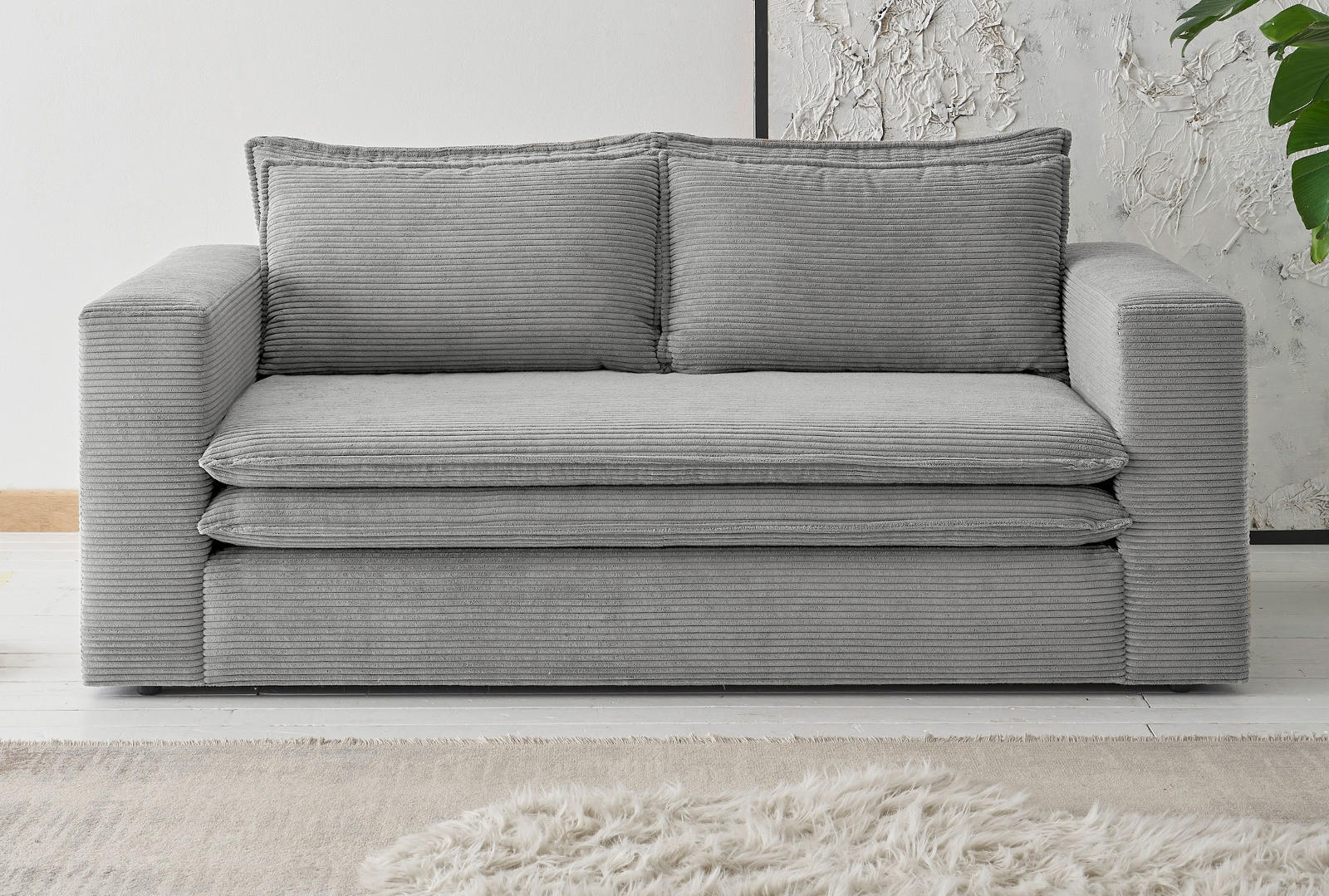 SOFA hellgrau Cord, Couch 2-Sitzer 180 cm - Beige/Hellgrau, Holz/Textil (180/83/91cm) - Furn.Design