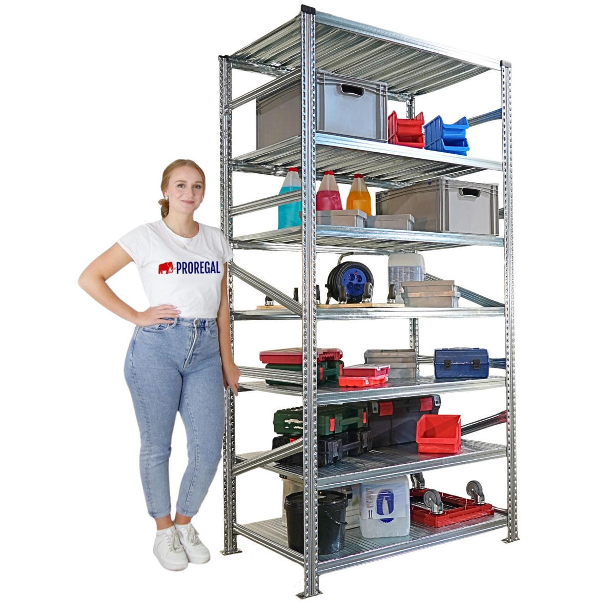 FACHBODENREGAL Proximo 250x360x60cm 7 Ebenen Beidseitig nutzbar Verzinkt - Silberfarben, Metall (360/250/60cm) - PROREGAL