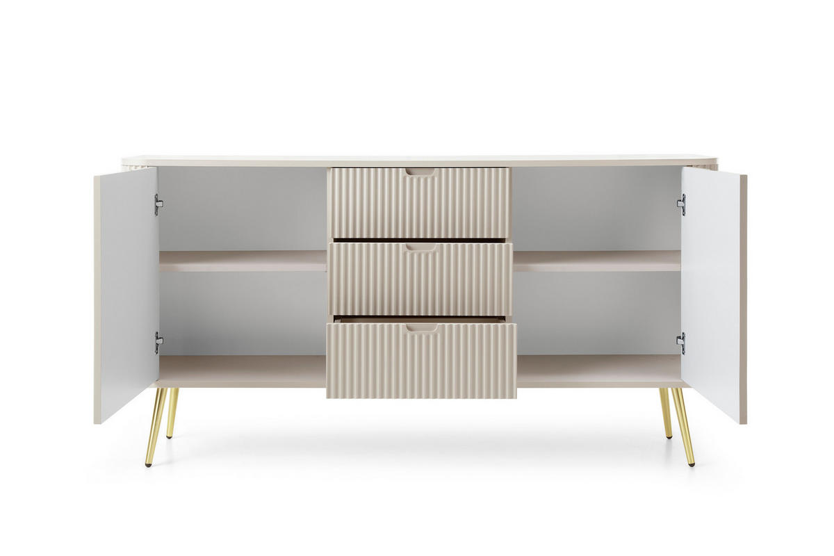 KOMMODE Breite ZOVA Kaschmir-Gold, 168x87x39cm 3 Schubladen, 2 Schränke - Kaschmir/Goldfarben, Holzwerkstoff/Kunststoff (168/87/39cm) - DomoHome