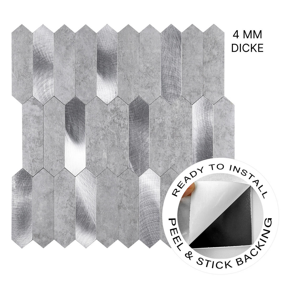 FLIESENAUFKLEBER 1 Stück 30,5 x 30,5 cm Selbstklebende Fliesen - Moro Cenere - Graphitfarben/Grau, Kunststoff (30.5/0.4/30.5cm) - Mazovia