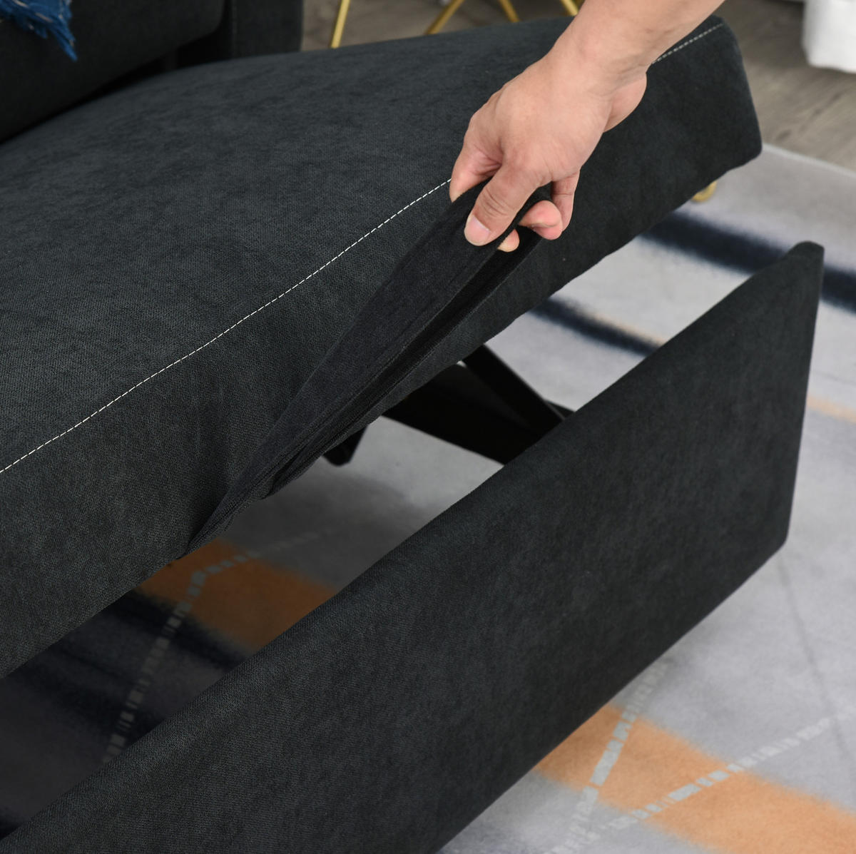 SCHLAFSOFA Samt mit Schlaffunktion, verstellbarer Rückenlehne 155/90/88,5 cm Schwarz - Schwarz, Textil (90/88.5/155cm) - Redom