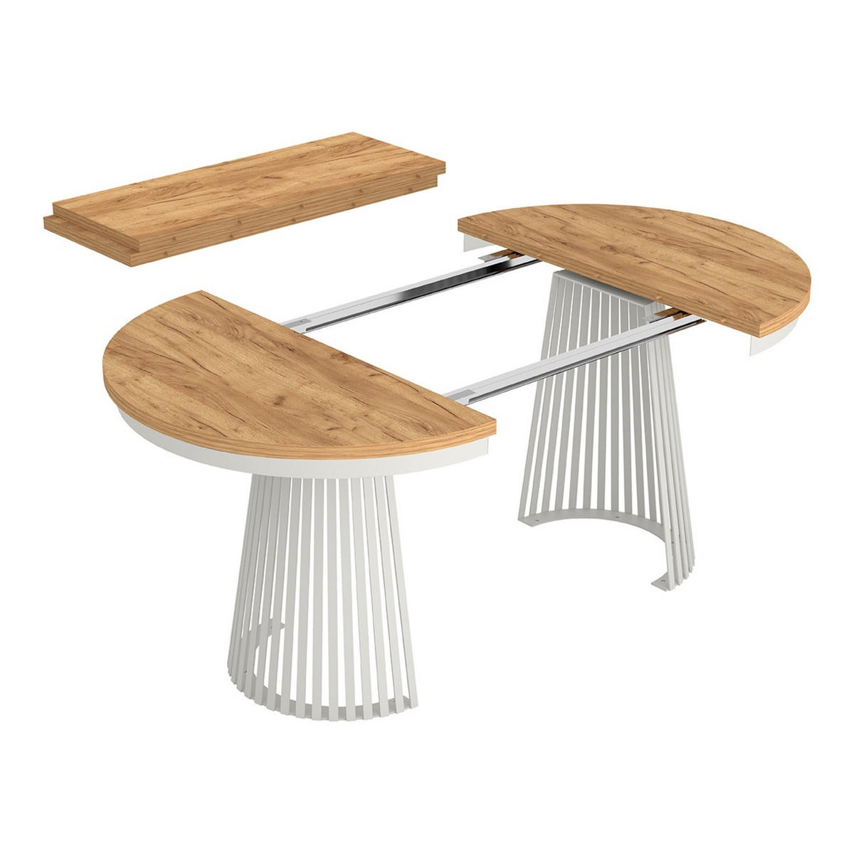 ESSTISCH Garda rund ausziehbar 100-180 x 100 x 76,6 cm Kraft Gold/Weiß - Honigeiche/Weiß, Holzwerkstoff (100/100/76.6cm) - Koseto