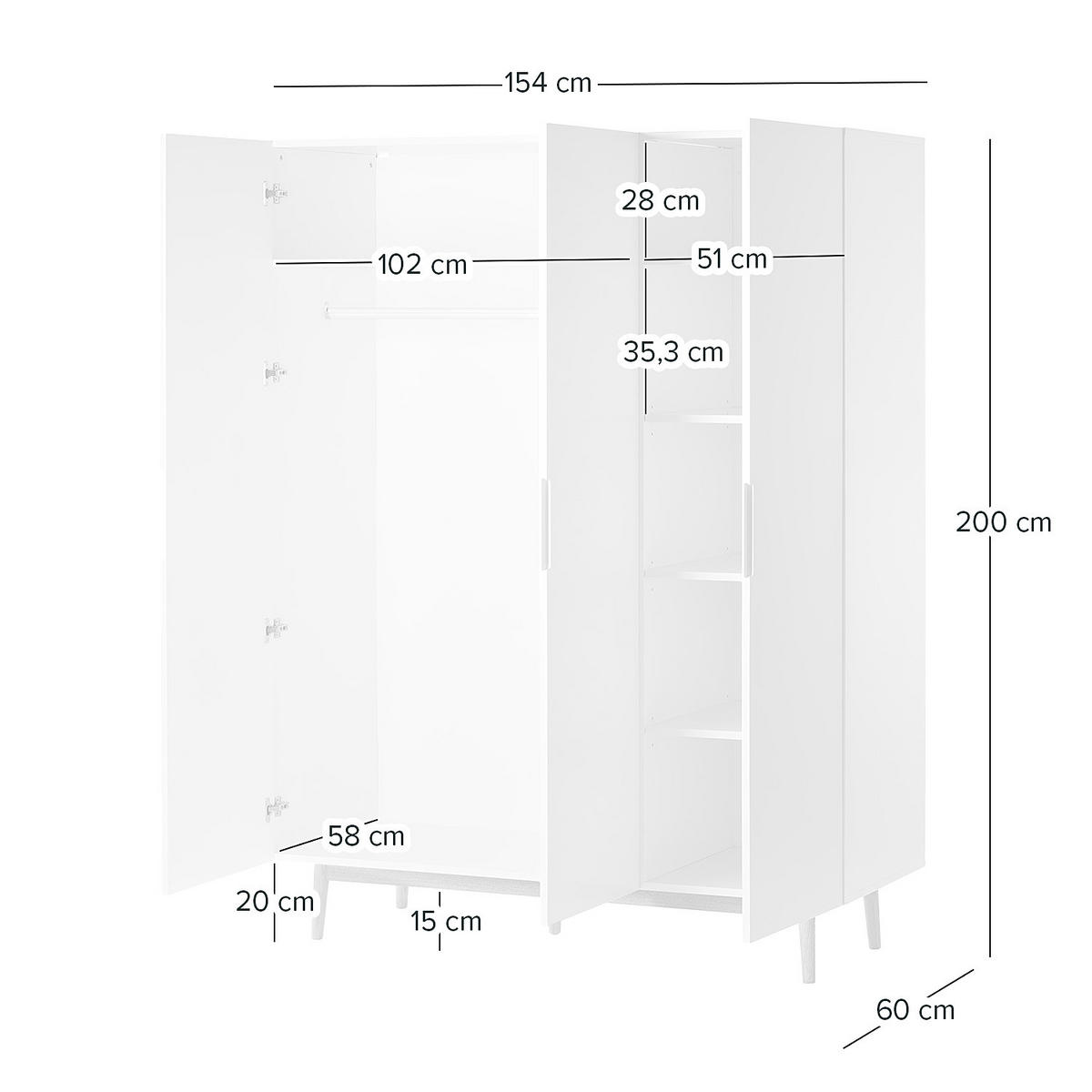 DREHTÜRENSCHRANK - Eichefarben/Weiß, Eichenholz/Holzwerkstoff (154/200/60cm) - home24