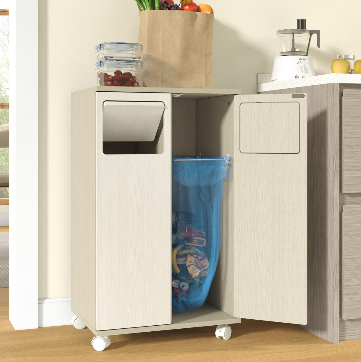 KOMMODE 46,7/80/35 cm Weiß aus MDF mit Rollen - Weiß, Holzwerkstoff (35/80/46.7cm) - OKMYHOME