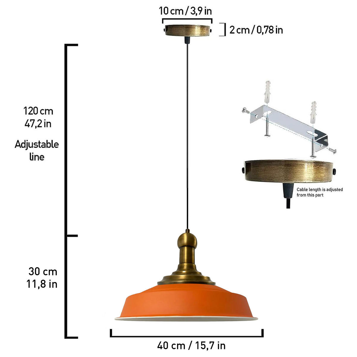KÜCHENLAMPE Asletl Long-Knob 40/30 cm - Orange, Metall (30/40/30cm) - Bamyum