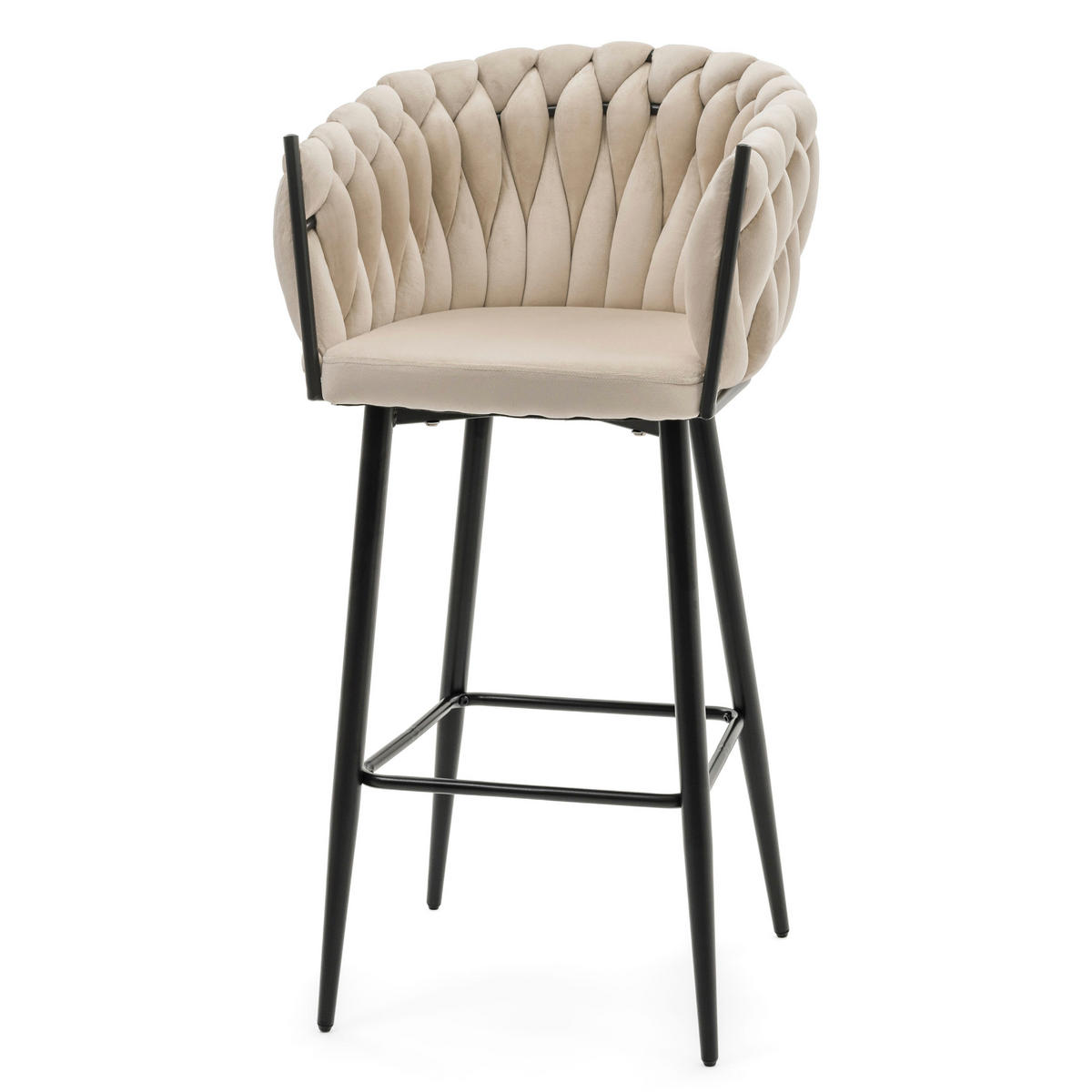 BARHOCKER LATINA gepolsterter mit Steppung - beige - Samt Velour - Ecru/Schwarz, Metall (54/95/55cm) - NEW HOME