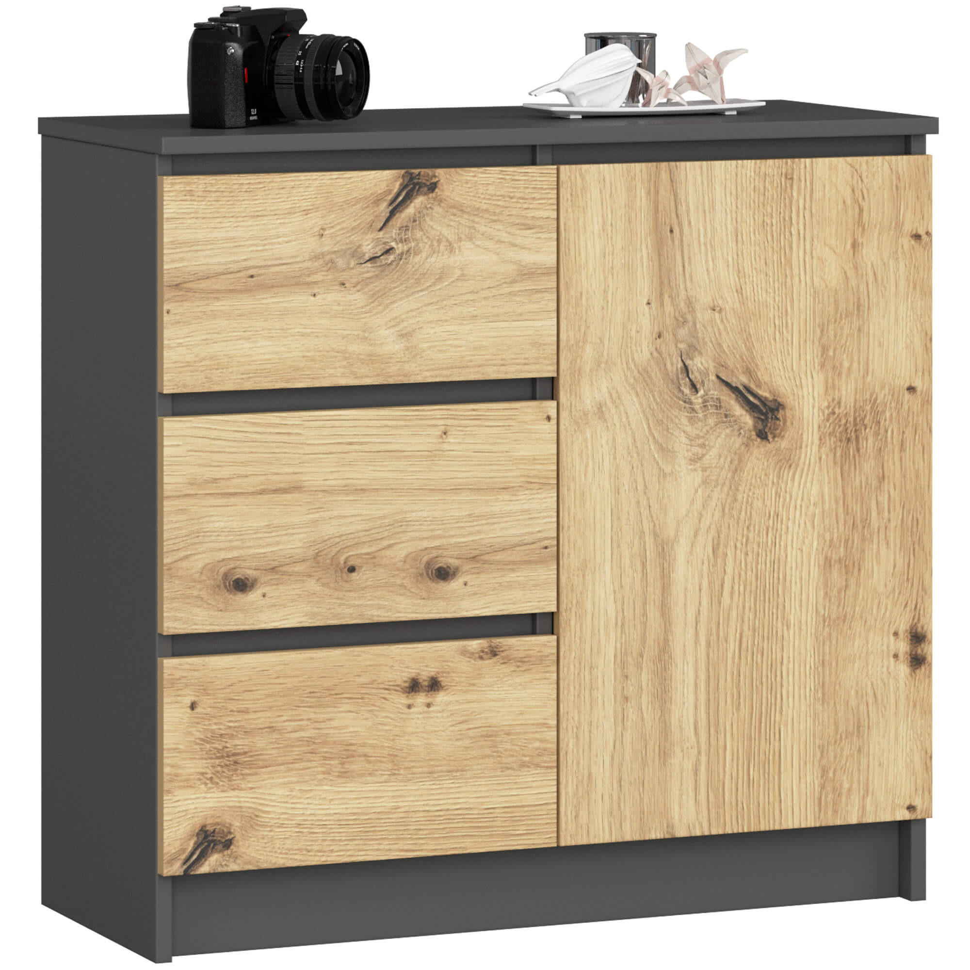 KOMMODE Grau, Eiche Artisan 35x80x77 cm - Eiche Artisan/Grau, Holzwerkstoff (80/77/35cm) - Akord