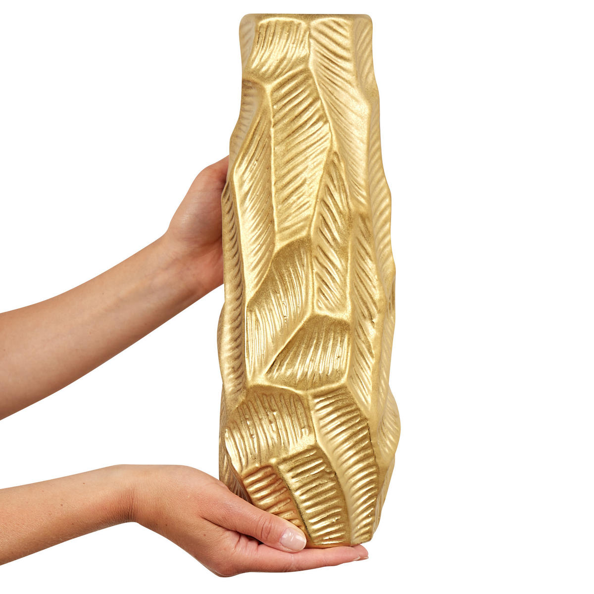 DEKOVASE Steinzeug gold Zafar - Goldfarben, Keramik (37cm) - Beliani