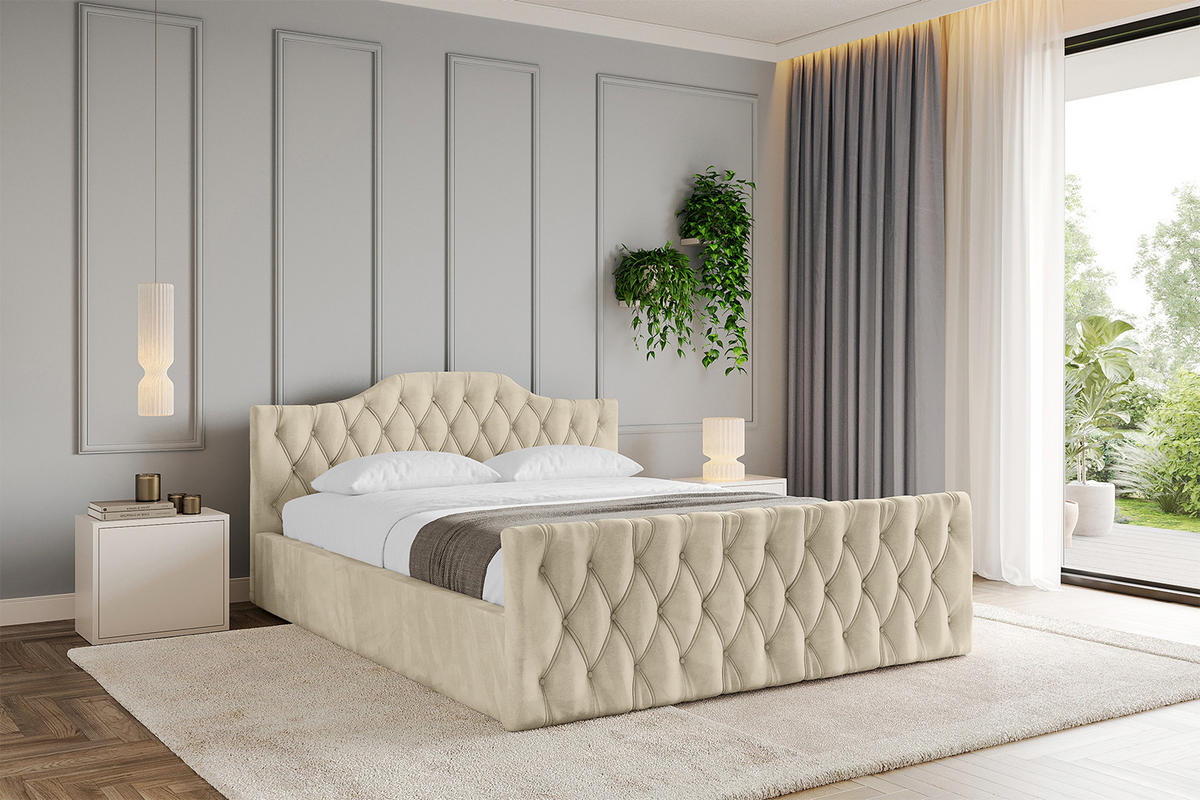 POLSTERBETT mit Bettkasten, Fußteil und Lattenrost, Boxbett ohne Matratze - FALIO-Z-V1 140x200 Beige - Ecru, Holzwerkstoff/Textil (140/200cm) - ALTDECOR