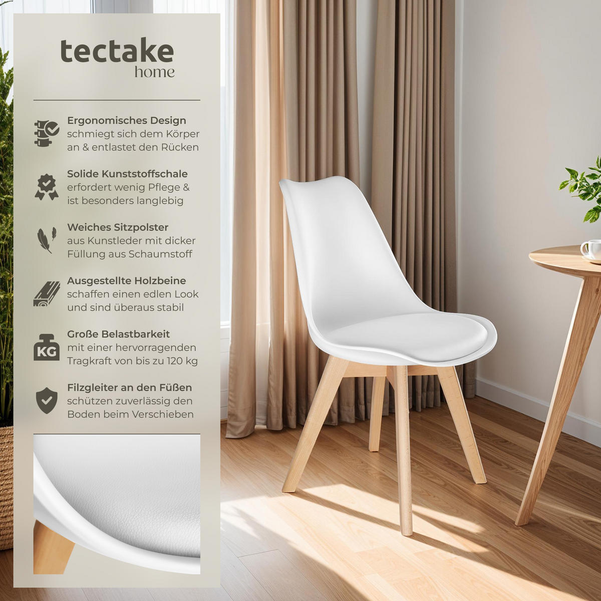 ESSZIMMERSTUHL 2er Set Friederike 49 x 56 x 82,5 cm weiß - Weiß, Textil (49/82.5/56cm) - tectake
