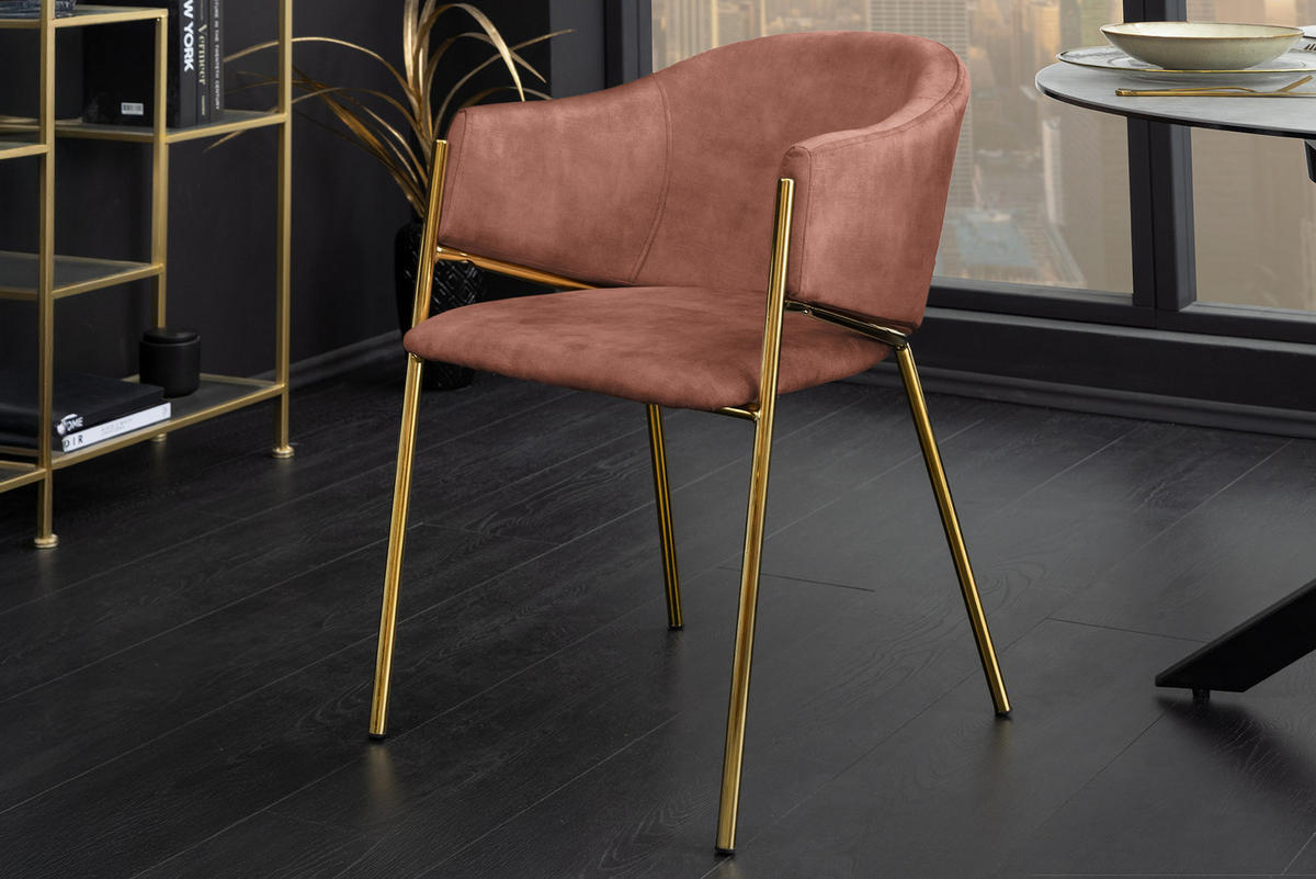STUHL NOBLESSE Samt Rosé 80 cm - Goldfarben/Rosa, Textil/Metall (52/77/60cm) - riess-ambiente