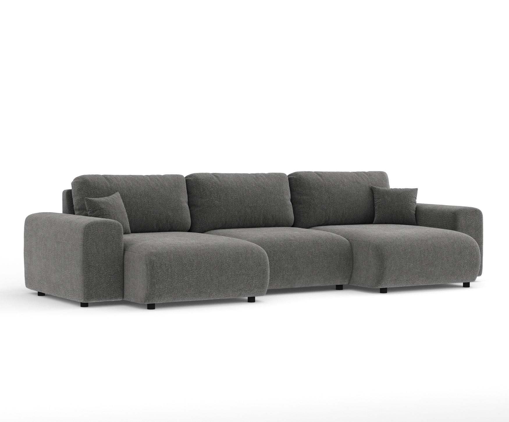 PANORAMASOFA Zanzibar Grau Chenille - Schwarz/Grau, Holz/Holzwerkstoff (325/79/144cm) - Maison de Reve