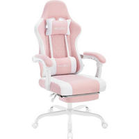GAMINGSTUHL mit Massagefunktion, Netzstoff, Rosa+Weiß - Weiß/Rosa, Textil/Metall (70/127/70cm) - Woltu