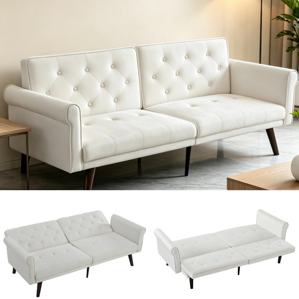 SCHLAFSOFA 150/89/70 cm in Beige Samt mit Verstellbarer Rückenlehne - Beige, Textil (172/70/89cm) - Oxeza