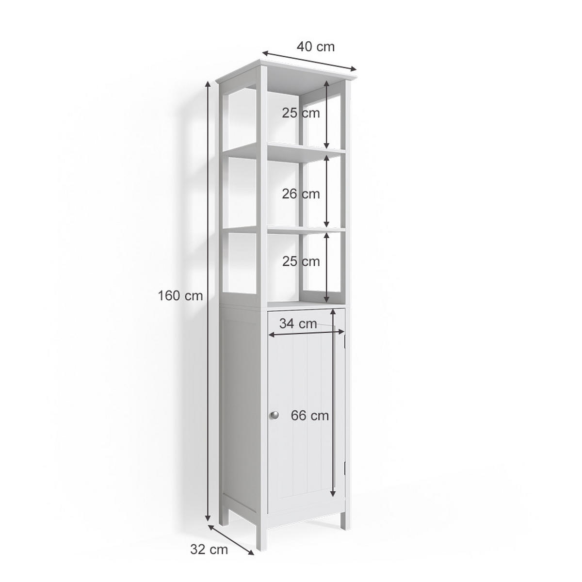 BADSCHRANK Bianco Weiß 40 x 160 cm - Weiß, Holzwerkstoff (40/160/32cm) - Vicco
