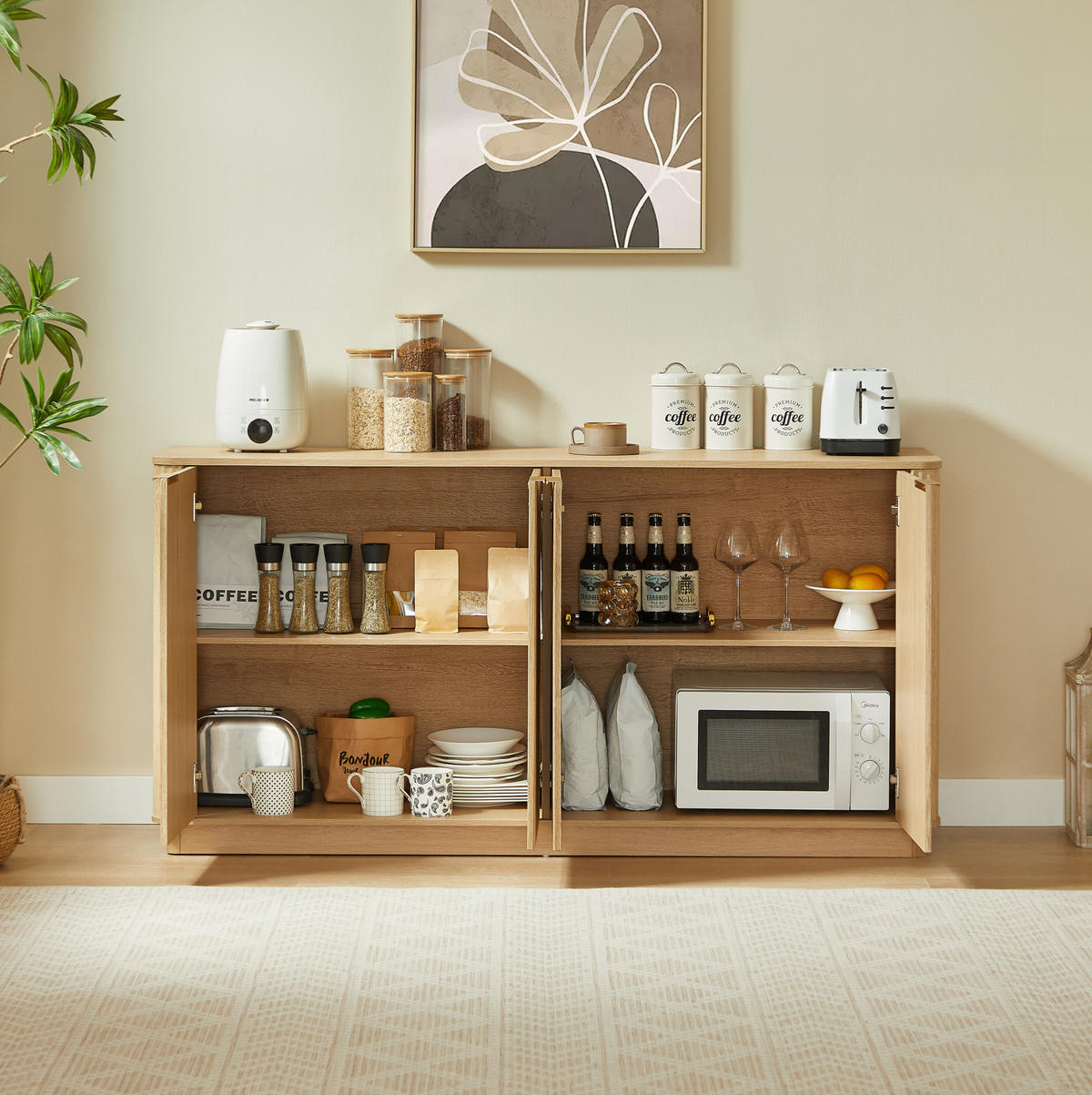 SIDEBOARD 160/40/80 cm Eiche aus MDF mit 4 Türen und Stauraum - Eichefarben, Holzwerkstoff (160/80/40cm) - OKWISH