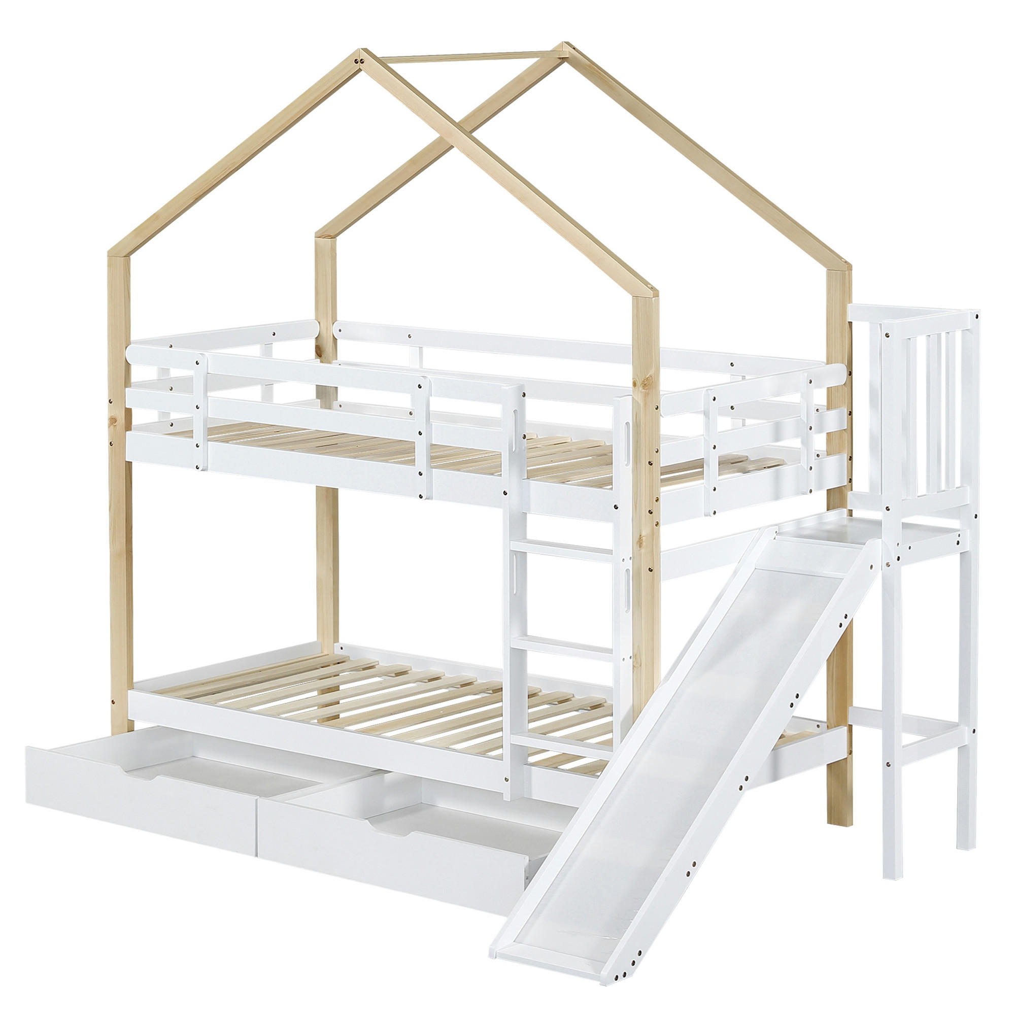 ETAGENBETT 90x200 cm Rutsche Schubladen - Weiß, Holz (90/200cm) - LEBENLANG