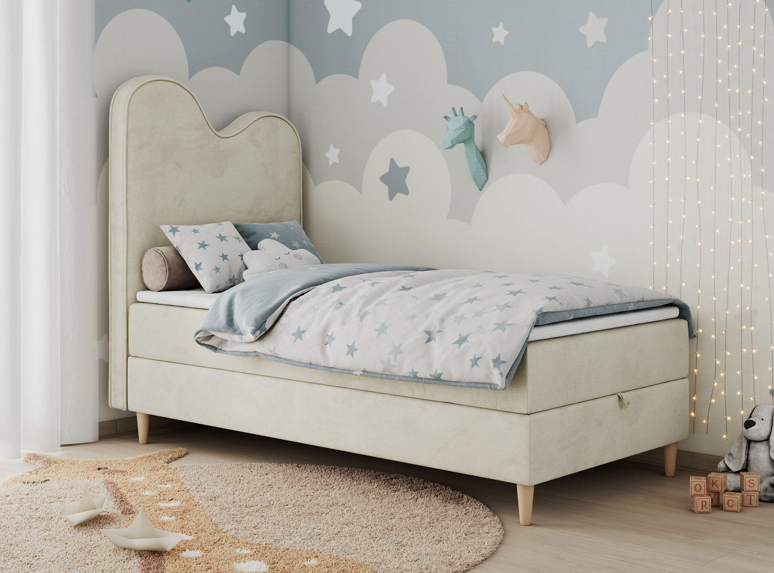 BOXBETT FLOW 90/180 Beige Velvet hydrophob - H3 - Beige, Holz/Textil (90/180cm) - MKS