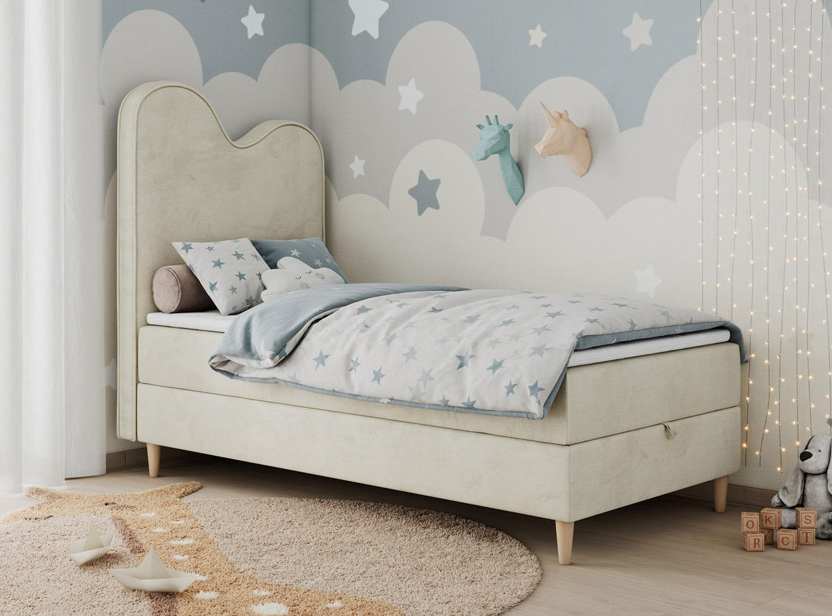 BOXBETT FLOW 90/180 Beige Velvet hydrophob - H3 - Beige, Holz/Textil (90/180cm) - MKS