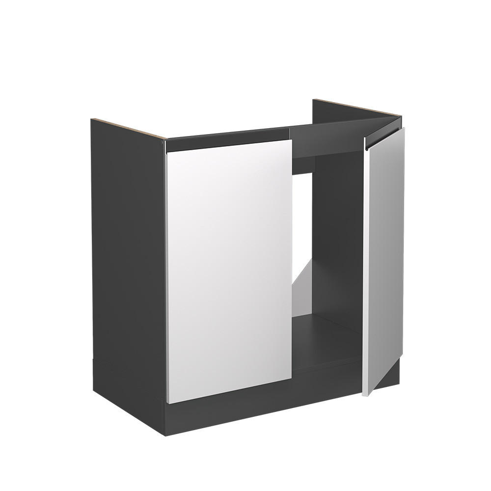 SPÜLENUNTERSCHRANK R-Line Weiß 80 cm J-Shape, ohne AP - Anthrazit/Weiß, Holzwerkstoff (80/81.6/46cm) - Vicco