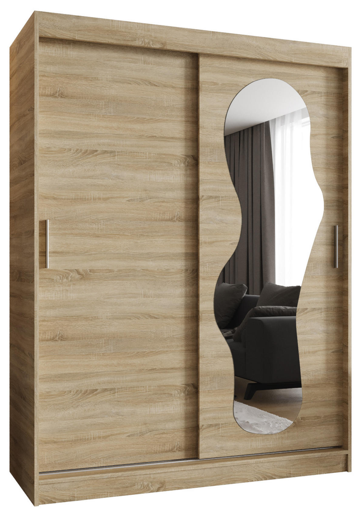 SCHWEBETÜRENSCHRANK 200/150/62 2-türig - Silberfarben/Sonoma Eiche, Holz (150/200/62cm) - MÖBEL KRYSPOL