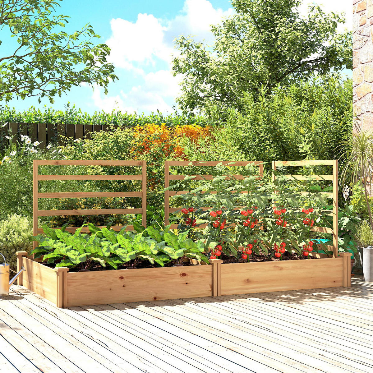 HOCHBEET mit 3 Rankgitter aus Tannenholz Naturholz - Naturfarben, Holz (125/102/240cm) - Outsunny