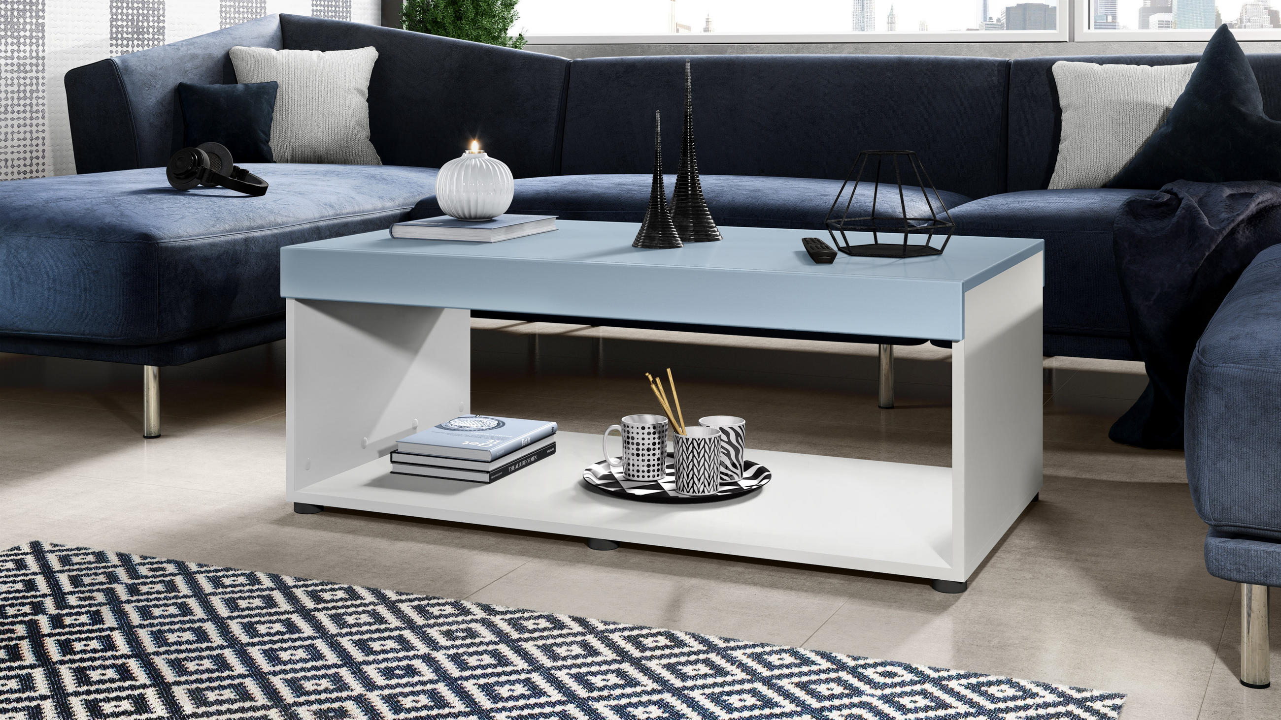 COUCHTISCH Pure Tischplatte und Blenden in Denim matt - Pastellblau, Holzwerkstoff (58/104/40.5cm) - Vladon