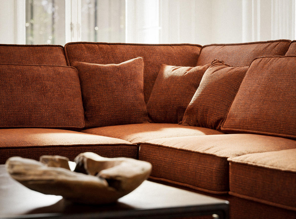 ECKSOFA Kirou Kupferfarbe Chenille-Stoff - Links Seite - Schwarz/Kupferfarben, Holz/Holzwerkstoff (225/311cm) - Maison de Reve