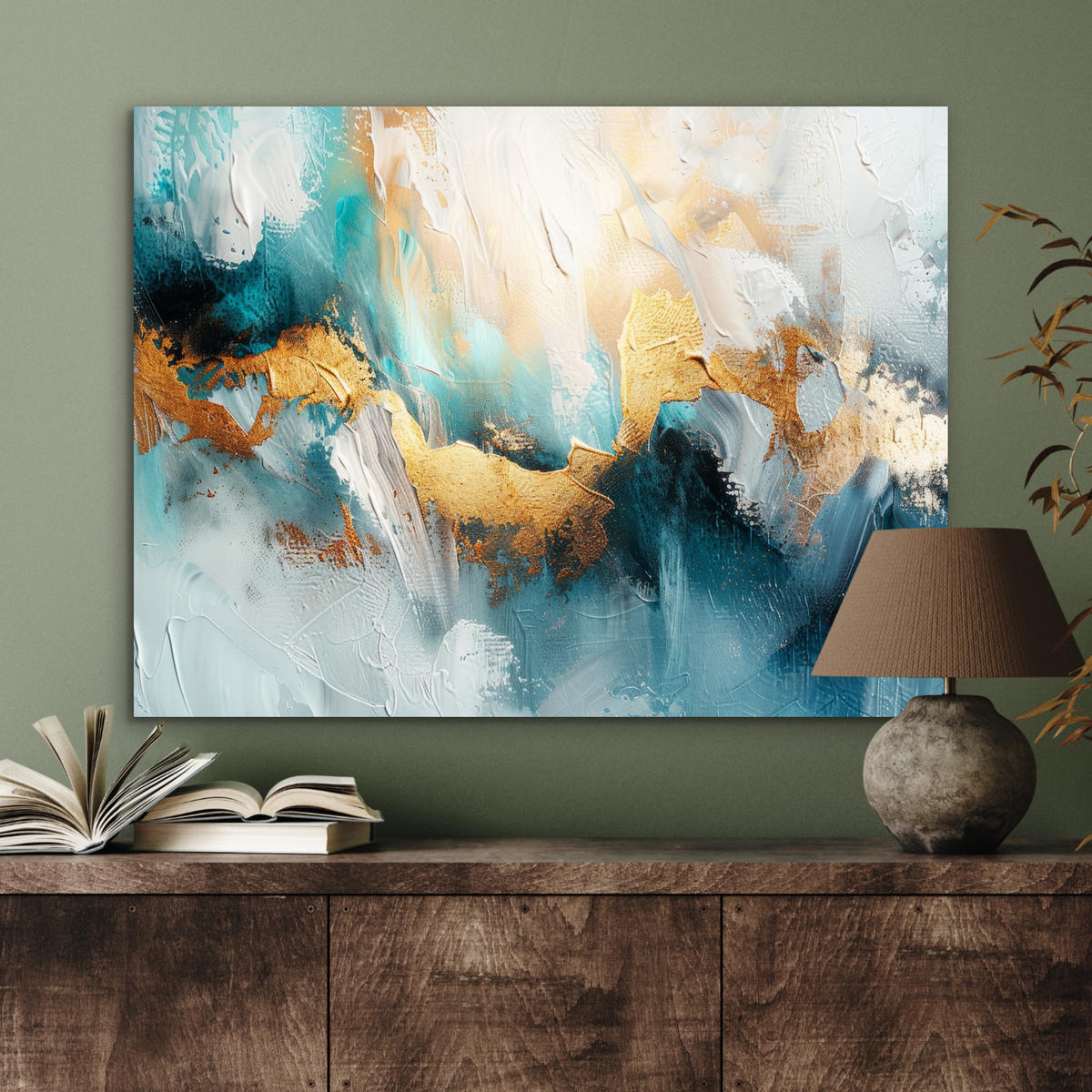 KOVOVÝ OBRAZ Abstraktné - umenie - zlaté - modré 80x60 cm - petrolejová, kov (80/60cm) - MuchoWow