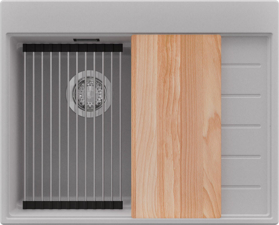 SPÜLBECKEN Sydney, 2-er set Grau 62/50 cm 1 Becken + Ablauf-Set + Küchenzubehörset ab 40er Unterschrank - Chromfarben/Beige, Kunststoff (62/20/50cm) - Primagran