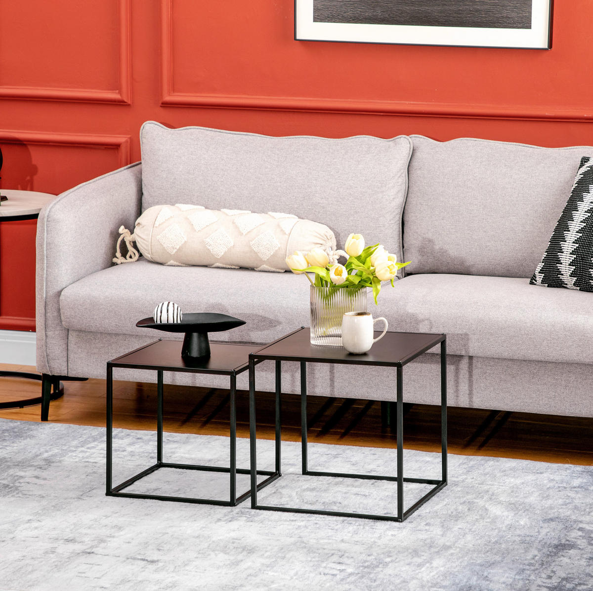 COUCHTISCH-SET 40/40/40 cm schwarz flexibel kombinierbar aus Stahl - Schwarz, Metall (40/40/40cm) - OKWISH