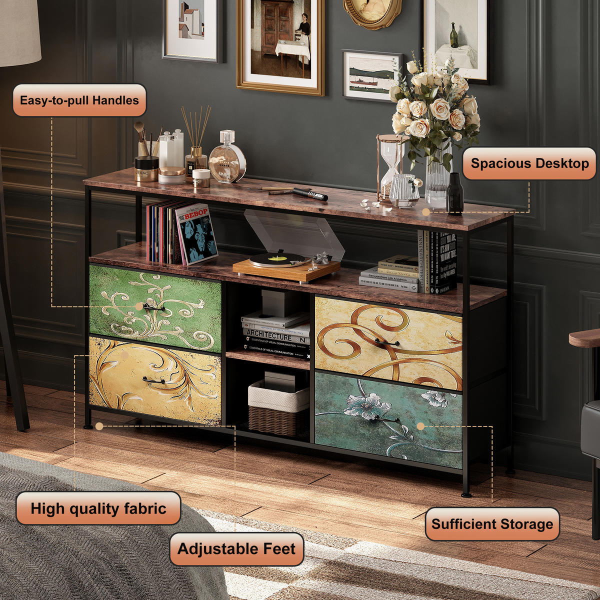 TV LOWBOARD 108x30x77 cm Metall Holz mehrfarbig - Naturfarben, Holz (108/76.8/29.8cm) - LEBENLANG