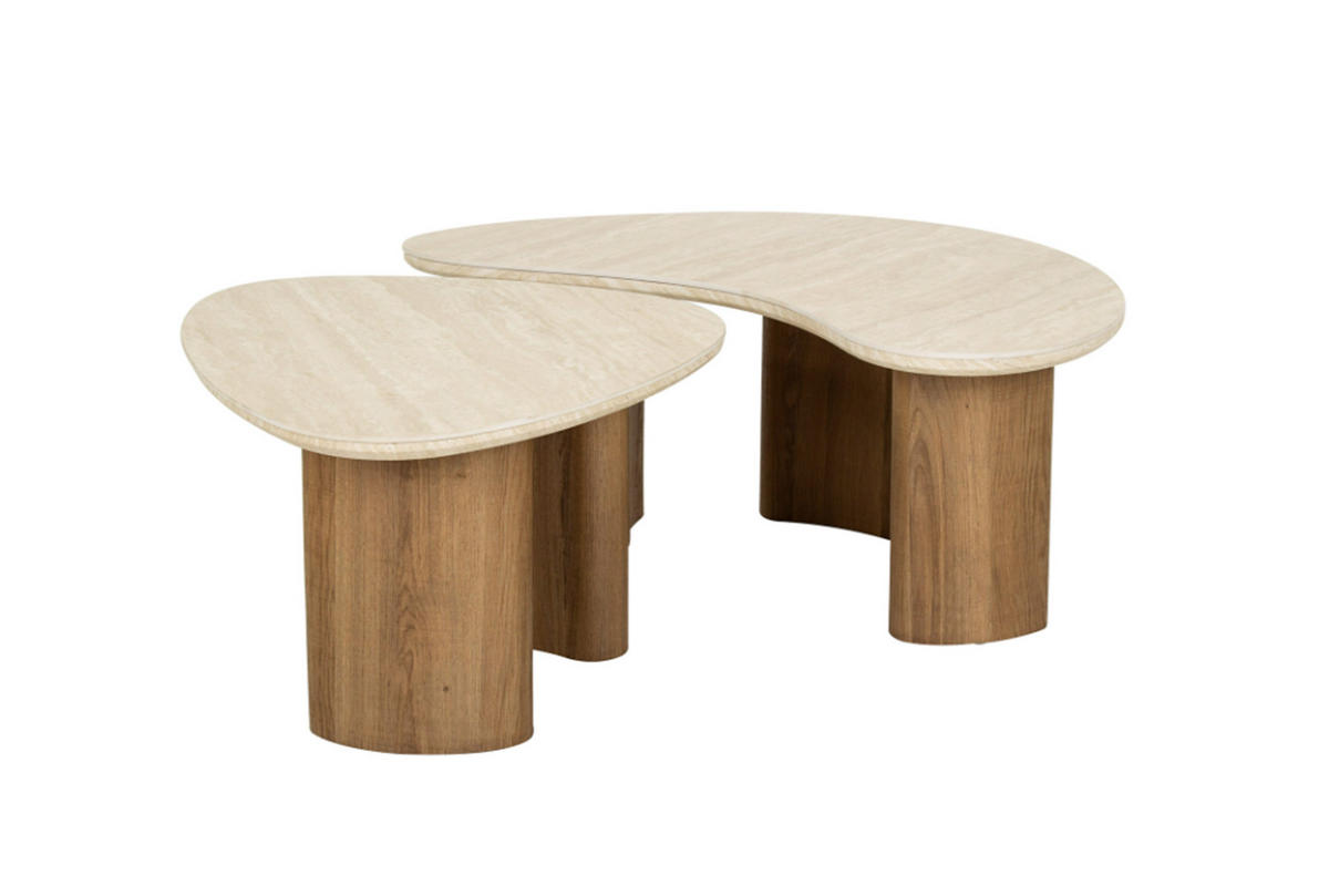 COUCHTISCH-SET PRETO Weiß Keramik - Braun/Weiß, Keramik (88/44/36cm) - KAWOLA
