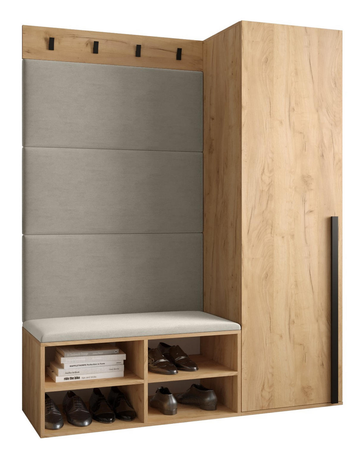 GARDEROBEN-SET 134/184/42 - Eichefarben/Creme, Holz/Kunststoff (134/184/42cm) - MÖBEL KRYSPOL