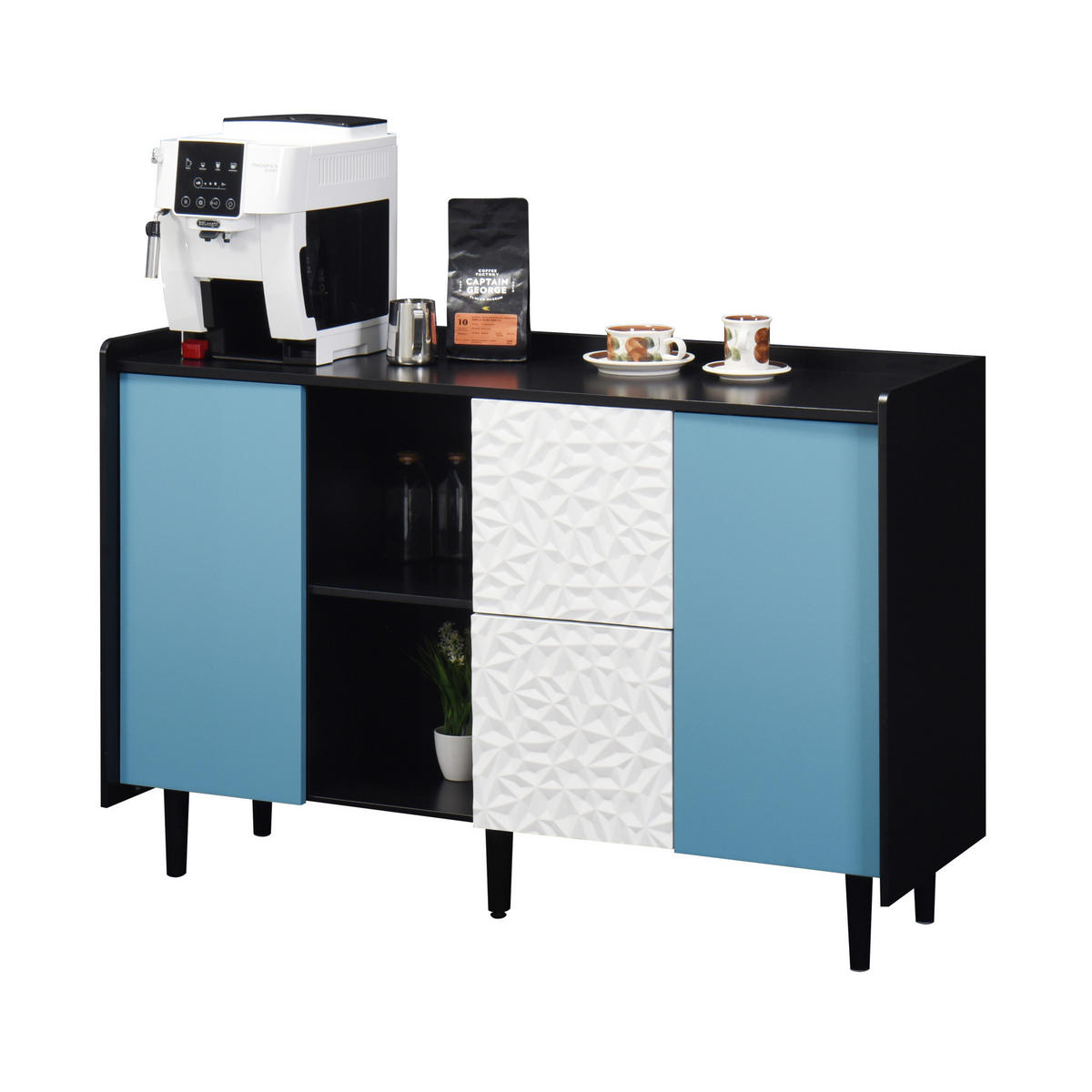 SIDEBOARD 120/40/80 cm aus MDF mit 2 Schubladen und offenen Fächern Schwarz/Blau - Schwarz, Holzwerkstoff (120/80/40cm) - Modenvie