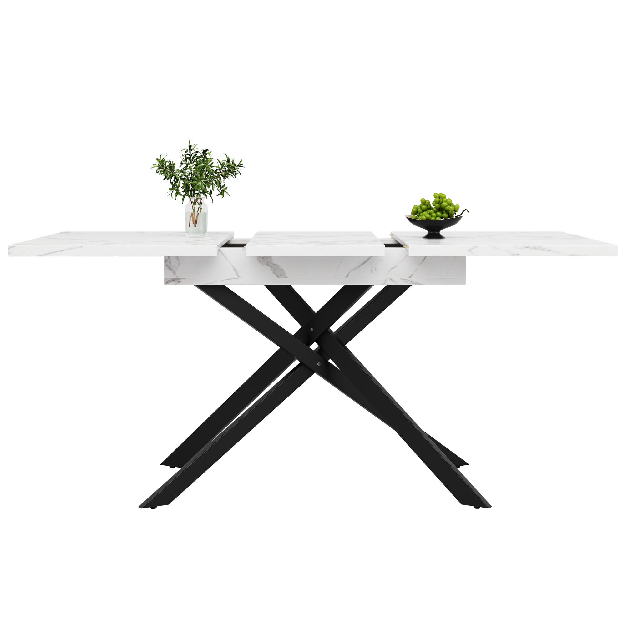 ESSTISCH 160/80/76,5 cm weiß marmoriert mit kreuzförmigen Eisenbeinen - Weiß, Holzwerkstoff (160/80/76.5cm) - OKWISH