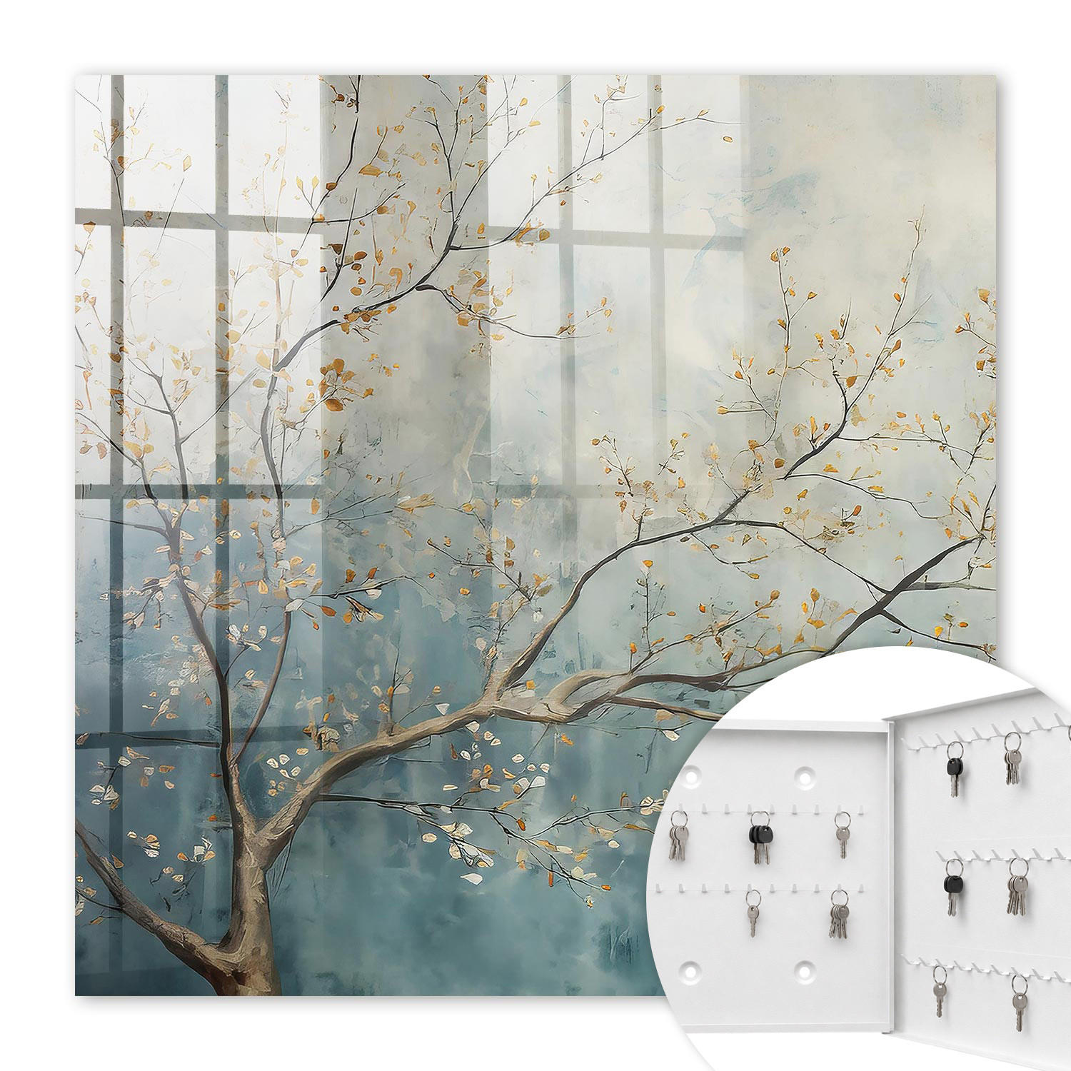 SCHLÜSSELBOX Weiß 30x30 cm – Türöffnung nach rechts - Entspannung in der Natur - Blau, Metall (30/30/5cm) - TULUP
