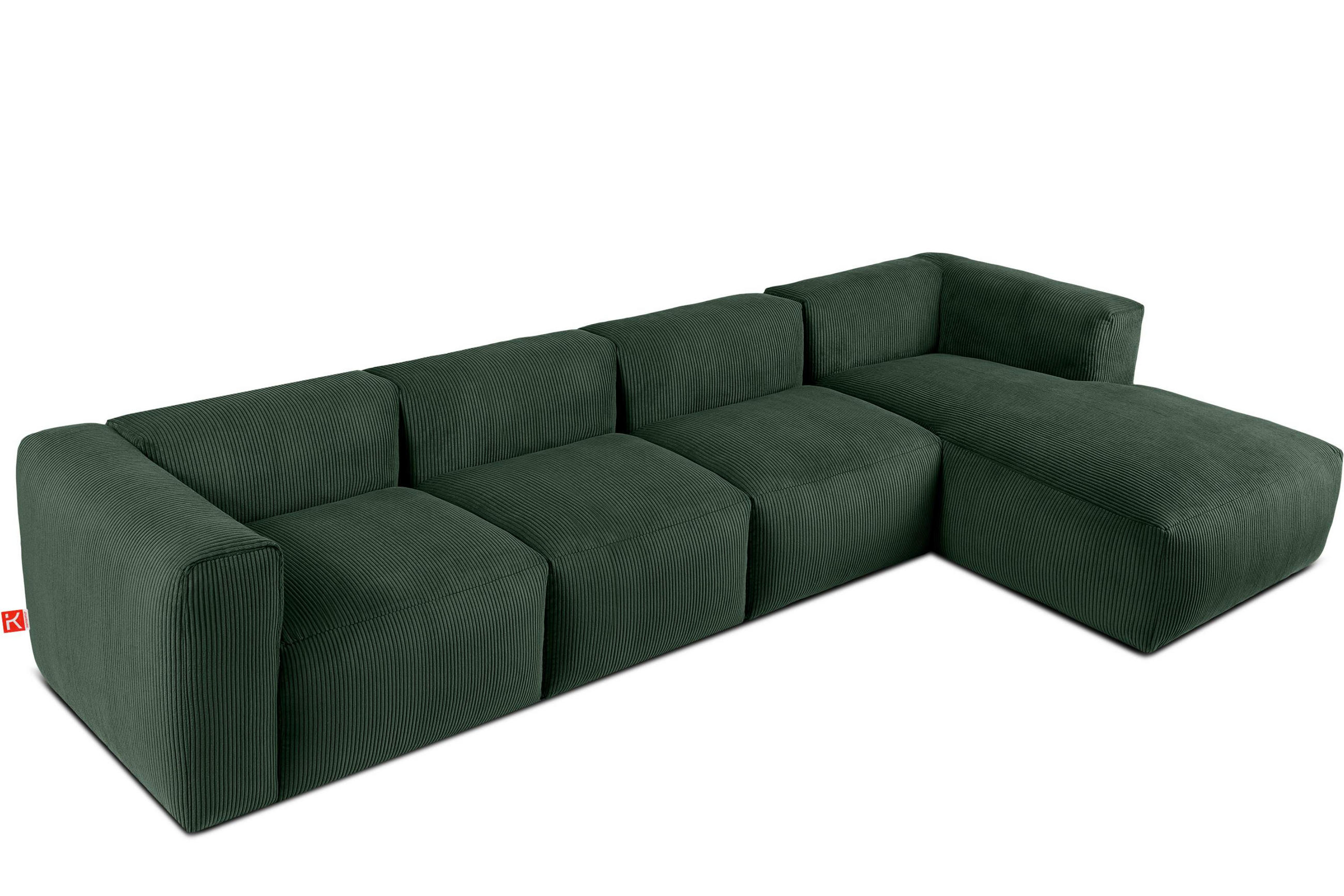 ECKMODULSOFA-RECHTS BUFFO 6-Sitzer mit extrem weicher Sitzfläche, Kordstoff, dunkelgrün - Dunkelgrün, Textil (377/180cm) - KONSIMO®
