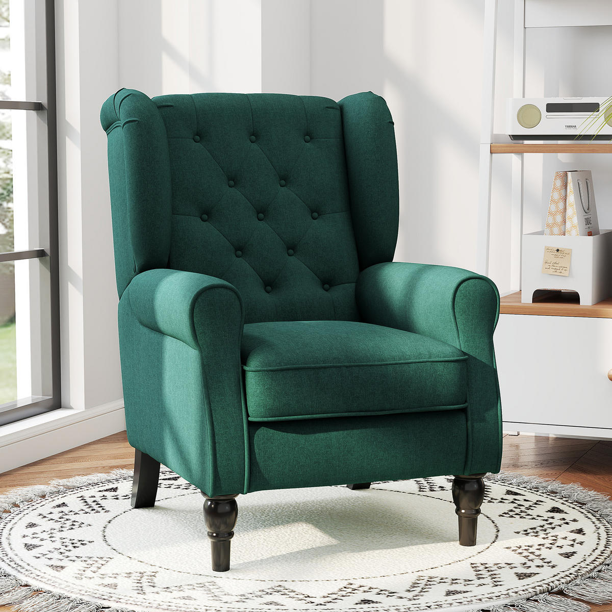 EINZELSESSEL Polyester Holz Dunkelgrün - Dunkelgrün/Schwarz, Holz/Textil (74/102/86cm) - HOMCOM